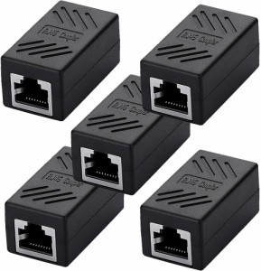 RJ45 LANケーブル用中継コネクタ コンパクト ギガビット RJ45 延長 コネクタ プラグ CAT5/CAT6 メス-メス 5個入り ブラック (5個入り)