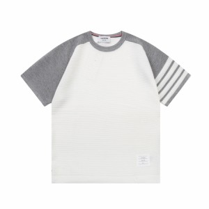  Thom Browne トムブラウン カラーブロックニット半袖Tシャツ グレー