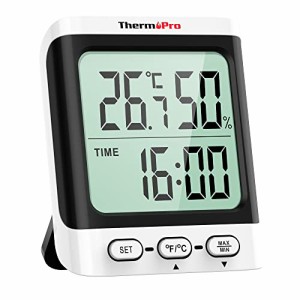 ThermoPro TP152 温湿度計 温度計 湿度計 時計付き デジタル温度計 高精度 温度湿度計 室温計 アナログ スタンド付き 大画面