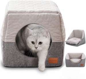 LEMONDA 猫 べッド ドーム 猫 ハウス クッション付き ふわふわ 犬 ベッド ドーム ホットカーペット対応 2WAY 折りたたみ可能 冬