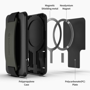 紛失防止タグホルダー付きSinjimoru Magsafe用カードケース、ワイヤレス充電可能 スマホスタンド グリップ機能 iPhone15 P