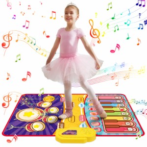 ピアノマット おもちゃ Skirfy ダンスマット 子供向け 知育玩具 2in1遊び方 鍵盤楽器 ドラムモード 折り畳み式 子供 誕生日 プレゼ