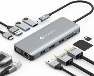 USB C ハブ 11-in-1 トリプルディスプレイ NOVOO デュアル 4K ドッキングステーションHDMI/VGA/PD 100W 急速