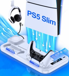 PS5 Slim スタンド PS5 Silm 縦置き スタンド PS5 Silm コントローラー 充電スタンド 2台同時充電 3段階冷