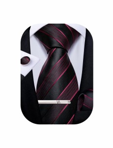 DiBanGu ネクタイ 黒 赤 ストライプ ビジネス用 ネクタイセット メンズ フォーマル 入学式