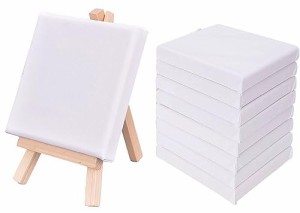 キャンバス キャンバスボード 10cm×10cm 8個セット イーゼル付き 正方形 ミニキャンバス 画材 絵画 水彩画 油絵 絵画ボード