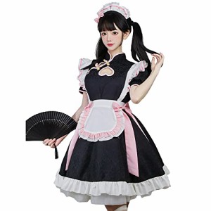 RPFLQ チャイナ メイド服 M コスプレ チャイナドレス ワンピース ロリータ 半袖 日常 萌え ハロウィン 仮装 レディース 蝶結ぶ