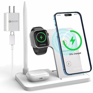 ワイヤレス充電器 4 in 1 急速充電15W/10W/7.5W 同時にiPhone/Apple Watch/Airpods/Apple Pen