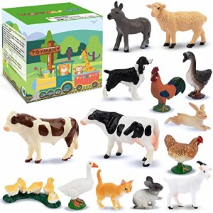 TOYMANY 14PCSミニ農場動物フィギュアセット ミニ動物フィギュア リアルな動物模型 養殖場 農場 家畜 PVCプラスチック製 おもちゃ