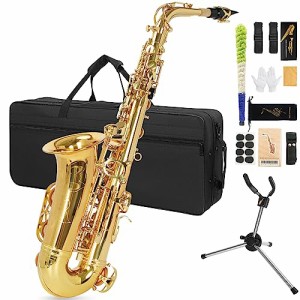 BQKOZFIN アルトサックス Eb Saxophone サックス ゴールドラッカー ケース付き 初心者 入門セット