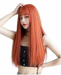 ウィッグ ロング ストレート かつら フルウィッグ 自然 コスプレ ぱっつん 小顔  耐熱 wig 原宿系 ファッション ネット/櫛付き オレン