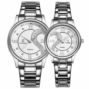 ロマンチックカップルウォッチ、ステンレス ベルトハート型デザインペア 腕時計 銀色 D-102