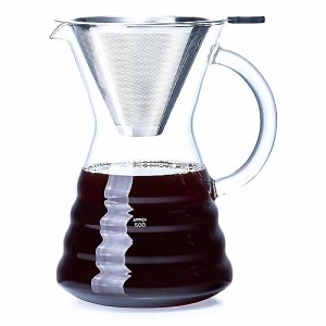 ポカロティー コーヒーサーバー 耐熱ガラス 500ml 紙コーヒーフィルター不要 おしゃれドリップ珈琲サーバー 繰り返し使用可能なステンレ