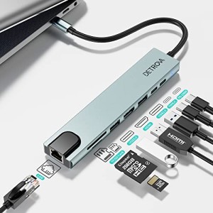 2023 DETROVA USB C ハブ 8-in-1 PD100W Type-C 4K出力 HDMIポート 高速データ転送 1Gbps イー
