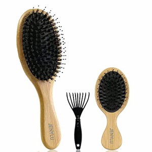2個ヘアブラシパドルブラシセットと、男性と女性のための天然木櫛ブラシ 髪、柔らかく湿った/乾いた髪、帯電防止の滑らかで光沢のある髪