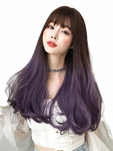 ウィッグ レディース ロング ストレート グラデーション 紫 かつら フルウィッグ wig 女装 自然 耐熱 ネット/櫛付き ブラウン＆パープル