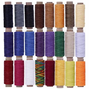 Andyamy レザークラフト 蝋引き糸 ロウ引き糸 手縫い 紐 ワックスコード 平紐 タイプ 豊富な24色セット