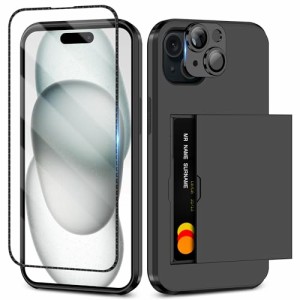 スマホケース iPhone15Plus ケース 手帳型 アイフォン15プラス カード収納 背面 9H強化ガラスフィルム付き カメラレンズカバー保