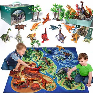 恐竜 おもちゃ フィギュア きょうりゅう おもちゃ 恐竜 玩具 ティラノサウルス トリケラトプス マップ 説明書 収納ボックス付き 子供 お