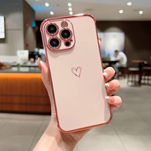 QLTYPRI iPhone 15 Pro Max ケース かわいい メッキラブハートソフト TPU カバー 女性  軽量 スマホケース レンズ