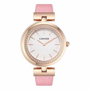 Comtex 腕時計 レディース 本革 ウォッチ サファイアガラス ピンクゴールド 時計 女性 watch for women ピンク