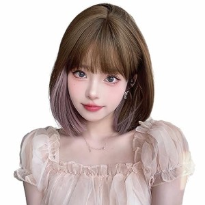 FESHFEN ウィッグ ショート ボブ フルウィッグ レディーズ ストレート 女性用 女装 自然 かつら ショートwig おしゃれ ぱっつん前