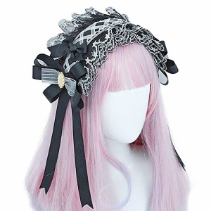 Sitengle ヘッドドレス ロリータ ゴスロリ 髪飾り カチューシャ ヘアアクセサリー レース リボン 蝶結び ヘアクリップ付き かわいい