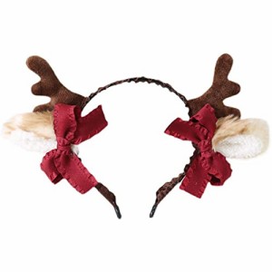 Kuroobaa トナカイ カチューシャ 鹿 どうぶつカチューシャ クリスマス コスプレ 仮装 リボン付き レッド