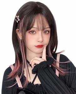 Limakaraウィッグ セミロング ストレート インナーカラー ピンク グラデーション ロング ミディアム フルウィッグ ロリータ wig コ