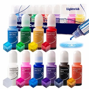 LIGHTWISH レジン液 着色剤 透明色 10色*10mlUVレジン用染料 エポキシ樹脂顔料 高濃度 レジン液用 カラー アルコールインク紙