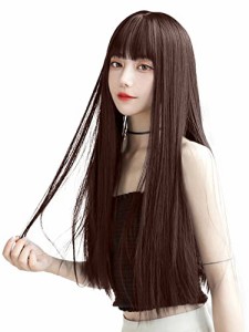 ウィッグ ロング ストレート かつら フルウィッグ 自然 コスプレ ぱっつん 小顔  耐熱 wig 原宿系 ファッション ネット/櫛付き 栗色