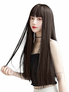 ウィッグ ロング ストレート かつら フルウィッグ 自然 コスプレ ぱっつん 小顔  耐熱 wig 原宿系 ファッション ネット/櫛付き アッシ