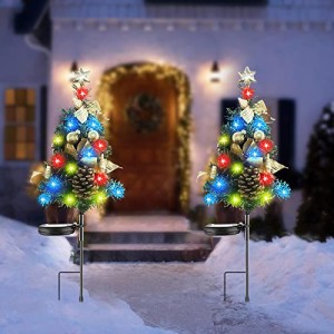IFEND ガーデンライト 屋外 防水 ソーラー クリスマス ツリー 2本セット 埋め込み 屋外装飾 16LEDライト イルミネーション クリス