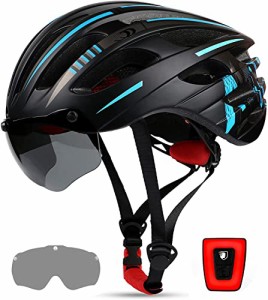 自転車 ヘルメット 大人用 KINGLEAD USB充電式 LEDライト 磁気ゴーグル付き 反射ステッカー ロードバイク ヘルメット CPSC/