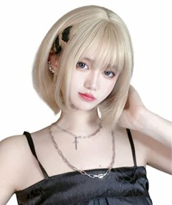 ウィッグ ボブ ショート フルウィッグ かつら レディーズ ストレート 自然 耐熱 小顔効果 wig 女装 原宿 日常 ネット/櫛付き 白金色