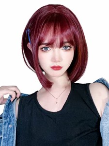 ウィッグ ボブ ショート 赤 フルウィッグ かつら レディーズ ストレート 自然 耐熱 小顔効果 wig 女装 原宿 日常 ネット/櫛付き ロー