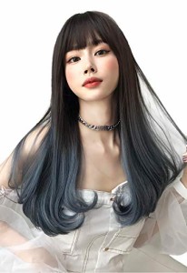 Limakaraウィッグ レディース ロング ストレート グラデーション ブルー かつら フルウィッグ wig 女装 自然 耐熱 ネット/櫛付き