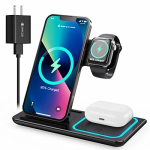 型HOUOA ワイヤレス充電器 3in1 急速充電15W/10W/7.5W 同時にiPhone/Apple Watch/Airpodsに対応 i