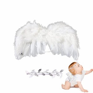 Tidyworm 天使の羽 赤ちゃん 2点セット 可愛い 天使の翼 ヘアバンド ハーフバースデー 寝相アート 衣装 コスチューム ベビー 新生児