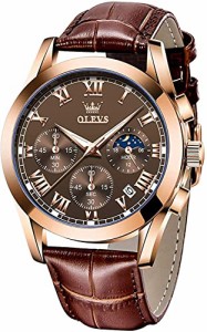 OLEVS メンズ 腕時計 軽量 うで時計 防水 男性用-アナログ クオーツ 軽量 腕時計 ブラウン 紳士 日付 曜日 クロノグラフ 茶色