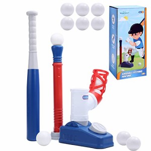 EagleStone 野球 おもちゃ 自動ピッチングマシーン 手動セットアップ キッズ野球セット 野球ボール6個 3連射 子供用野球練習 プラス