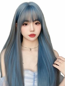 ウィッグ ロング ストレート かつら フルウィッグ 自然 コスプレ ぱっつん 小顔  耐熱 wig 原宿系 ファッション ネット/櫛付き マリン