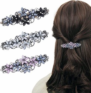 Paresthesia ヘアバレッタ ヘアクリップ 3個セット 髪留め ヘアアクセサリー 髪飾り フラワー レディース 結婚式 入学式 パーティ