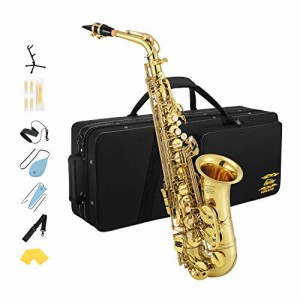 Eastar アルトサックス E Saxophone ゴールドラッカー サクソフォン ケース付き お手入れセット クリスマス演奏用 AS-?V