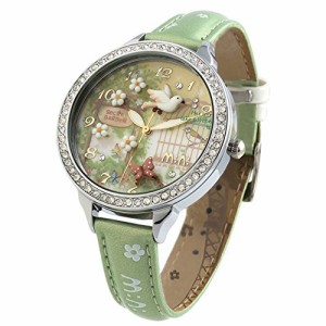 腕時計 レディース ガール グリーン クオーツ アナデジ表示 海外モデル W291 三次元手作りポリマー粘土飛ぶ鳥