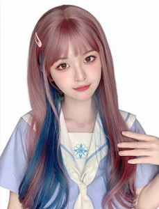 Limakaraウィッグ ロング ストレート インナーカラー かつら フルウィッグ 自然 コスプレ ぱっつん 小顔  耐熱 wig 原宿系 ファ