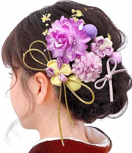 JZOON 成人式 髪飾り ヘアアクセサリー つまみ細工 菊 ピンポンマム クチナシ ポンポン 金箔 リボン 可愛い 手作り 浴衣 袴 着物 振