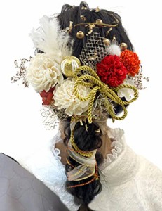 JZOON 髪飾り 9色 ドライフラワー 造花飾り 水引 紐 ヘアーアクセサリー 和玉 かすみ草 金箔  和服 着物 振袖 袴 花 浴衣 成人式