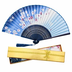 boshiho 扇子 竹製 和風 夏 おしゃれ シルク 花柄 扇子袋付き 着物 お祭り 花火大会用 和装小物 プレゼント