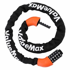 ValueMax チェーンロック バイクロック 自転車ロック 自転車鍵 ダイヤルロック 5桁ダイヤル式 8mm 亜鉛合金強化 パスワード自由設定